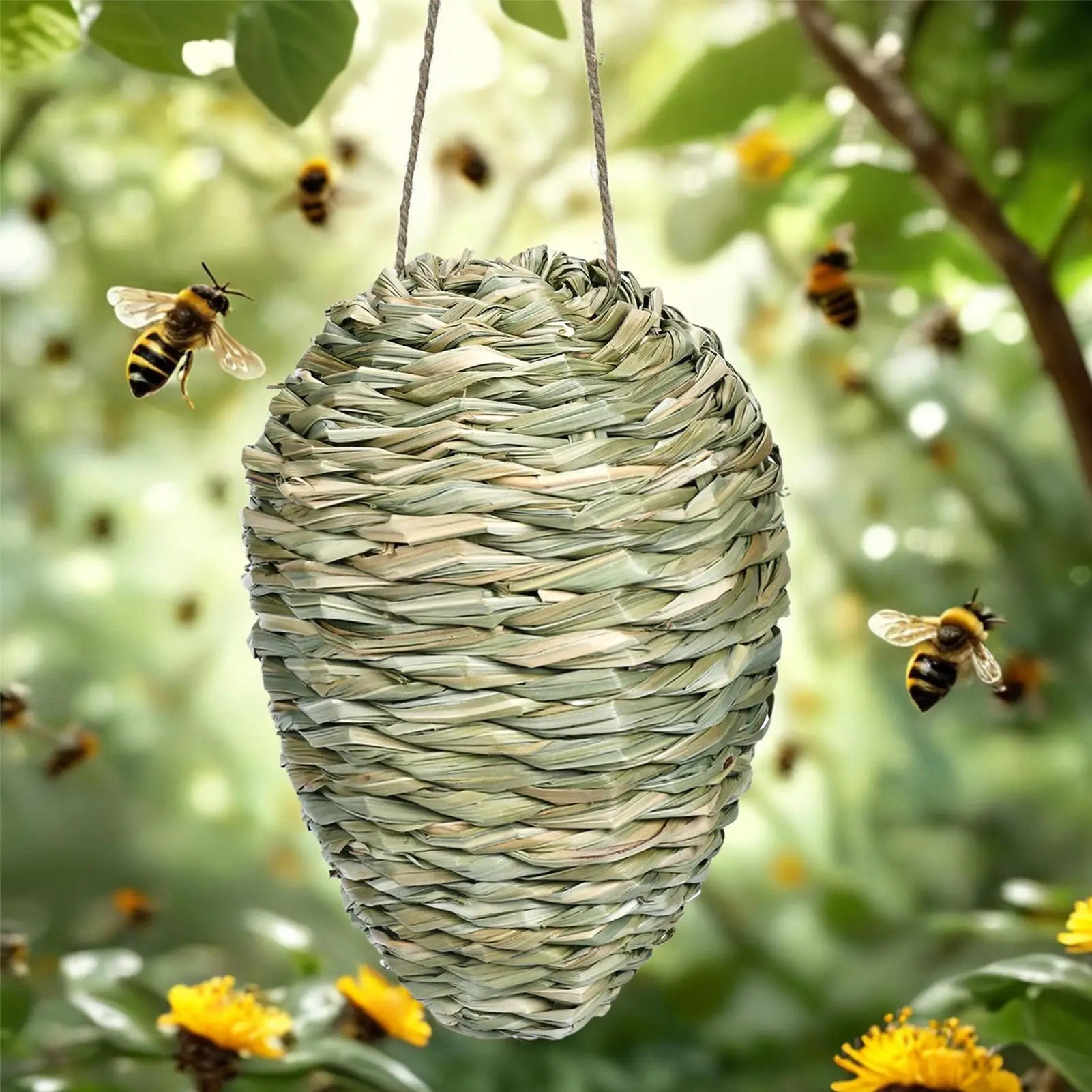 Fake Hornet Nest Hornet Nest Decoy Woven Bee Hive Hangable Decoration Hanging Patio Garden Repellent Trap Non-Toxic Fake Nest