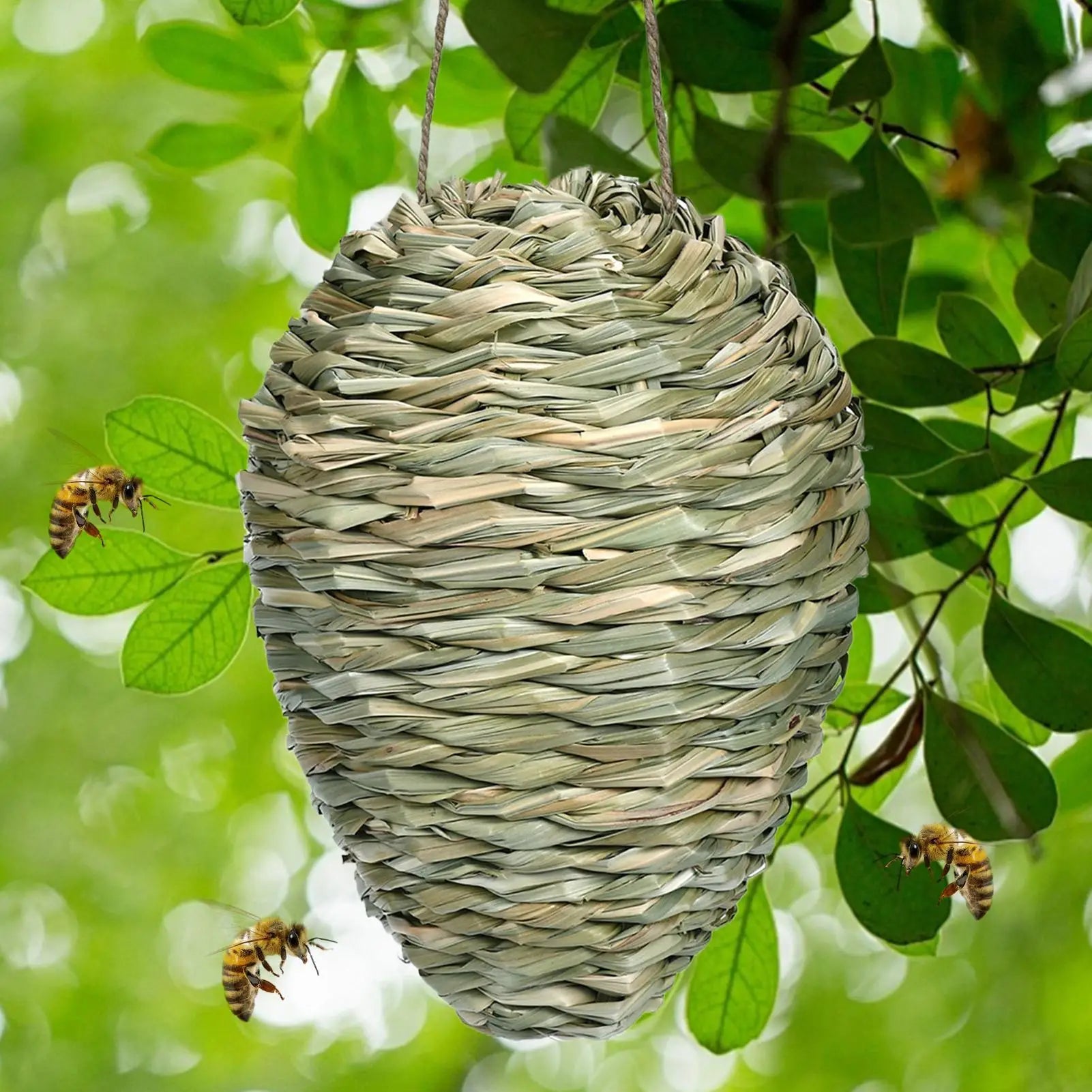 Fake Hornet Nest Hornet Nest Decoy Woven Bee Hive Hangable Decoration Hanging Patio Garden Repellent Trap Non-Toxic Fake Nest