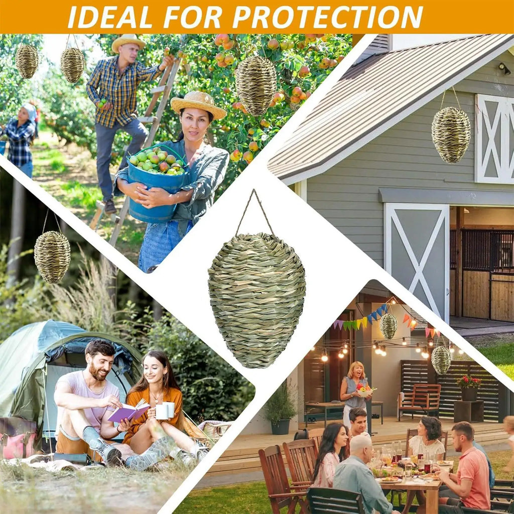 Fake Hornet Nest Hornet Nest Decoy Woven Bee Hive Hangable Decoration Hanging Patio Garden Repellent Trap Non-Toxic Fake Nest
