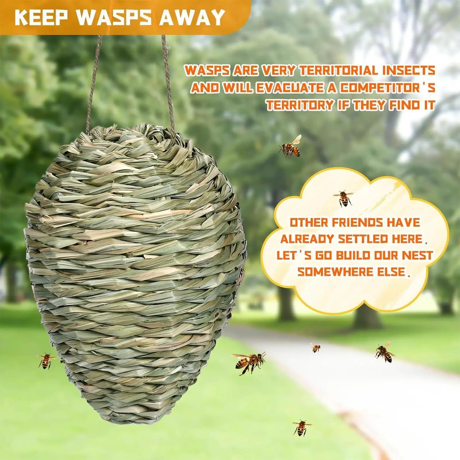 Fake Hornet Nest Hornet Nest Decoy Woven Bee Hive Hangable Decoration Hanging Patio Garden Repellent Trap Non-Toxic Fake Nest